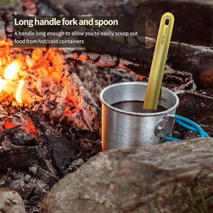 TiTo Titanium Long Handle Spork and Spoon Eco-Friendly Ultralight Portabale Flatware for Outdoor Camping Backpacking Hiking Travel Picnic Tableware with Bag(2pcs Colorful)
