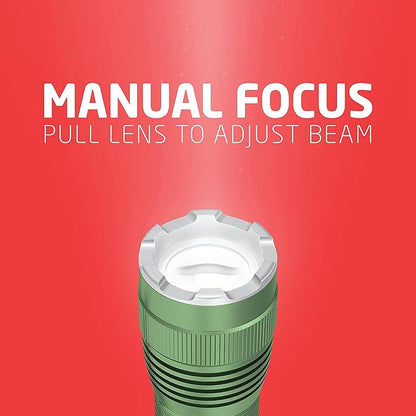 LED Tactical Flashlight by Eveready, Bright Rechargeable Flashlights for Emergencies and Camping Gear, Water Resistant EDC Flash Light, Pack of 2, Green