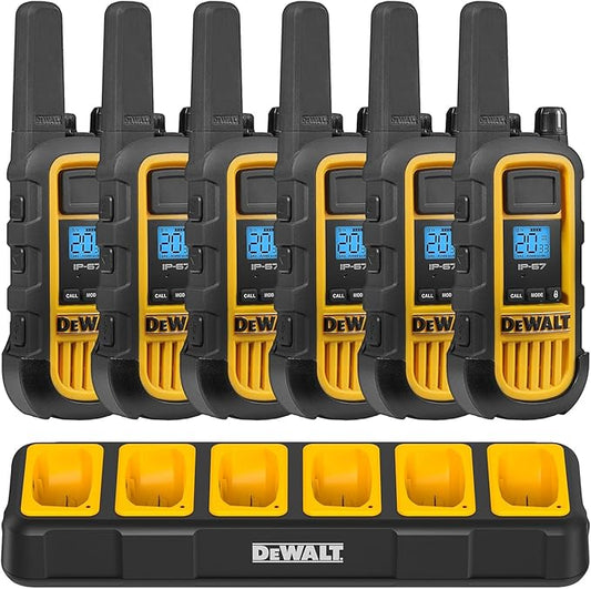 DEWALT DXFRS800 2 Watt Heavy Duty Walkie Talkies - Waterproof, Shock Resistant, Long Range & Rechargeable Two-Way Radio with VOX (6 Pack w/Gang Charger) (DXFRS800-BCH6)
