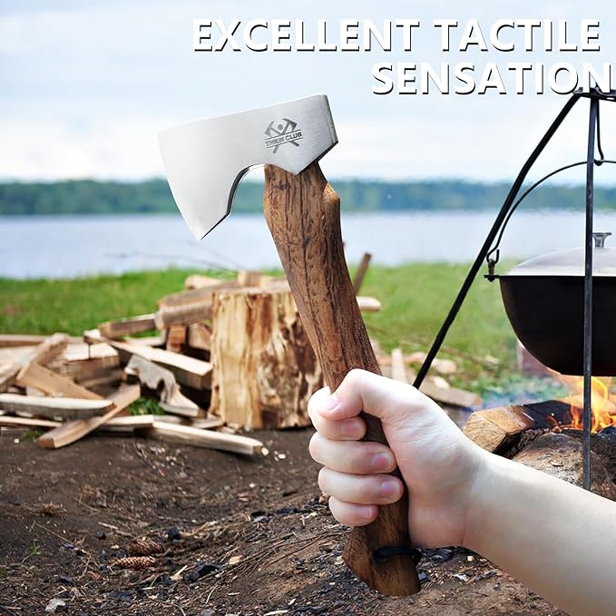 11.7" Hatchet Axe, Camping Axes & Hatchets, Lightweight and Compact Hatchet with Wood Handle, Small Hatchet Axe with Retro Leather Sheath, Bushcraft Axe for Chopping and Kindling, Ideal Gifts