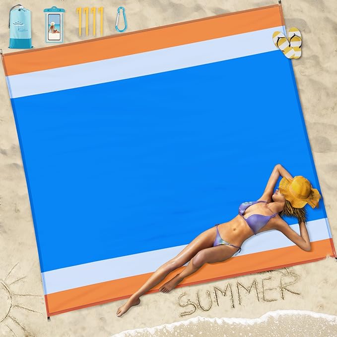 Beach Blanket Sandproof Waterproof 78''×81''1-5 Adults Oversized,Compact Lightweight Durable Beach Mat for Travel Camping Hiking Picnic blanket