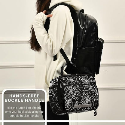 Halloween Spider Web Lunch Bag Insulated Black Lunch Box Cooler Cooling Tote Food Container for Adults Men Women