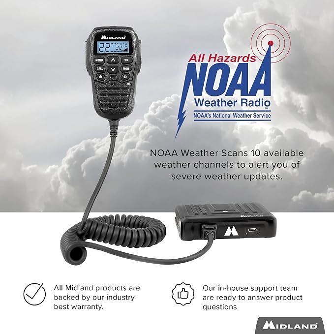 Midland – MXT275 MicroMobile® GMRS Radio – 15 watts Two-Way Radio with Integrated Control Microphone – Overland Caravanning Tractors – Detachable External Magnetic Mount Antenna - 8 Repeater Channels