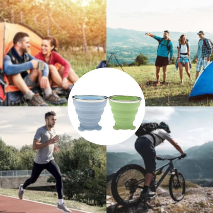 2 Collapsible Cup - Silicone Small Foldable Cup-Expandable Folding Drinking Cup -Reusable Portable Mugs Cup with Lids For Travel, Camping, Hiking, Survival, Holiday Vacation, Outdoor Sports