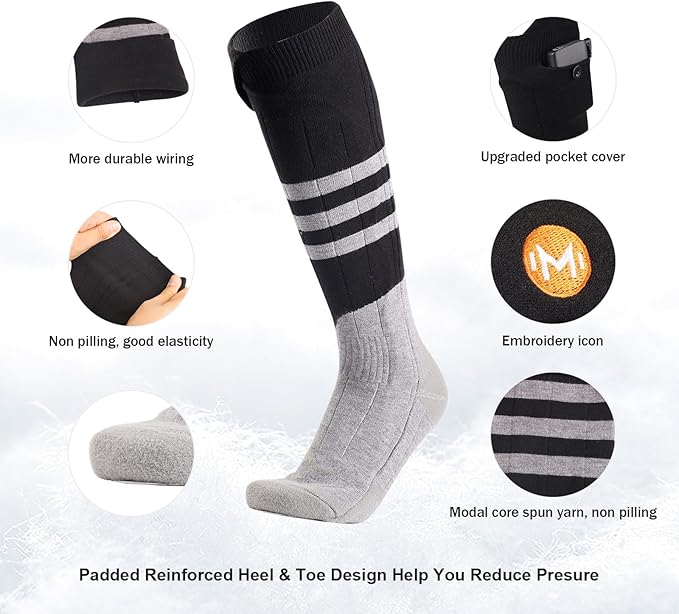Heated Socks for Men Women, MewaMaA Battery Heated Socks Rechargeable Washable, Electric Socks Foot Warmer for Hiking Biking Camping Skiing Hunting Outdoor Work, Heating Socks Warm Socks