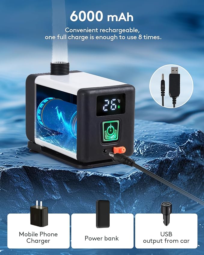High Pressure Camping Shower, Portable Outdoor Shower with High-Speed Brushless Motor - 6000mAh, 2000RPM Water Pump, 3 Spray Settings for Hiking, Car Wash, Pet Cleaning, Beach Vacations