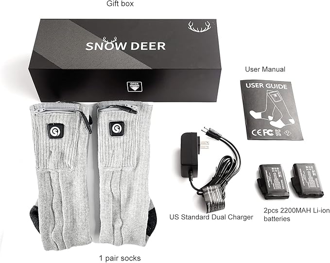 Upgraded Rechargeable Electric Heated Socks,7.4V 2200mAh Battery Powered Cold Weather Heat Socks for Men Women,Outdoor Riding Camping Hiking Motorcycle Skiing Warm Winter Socks