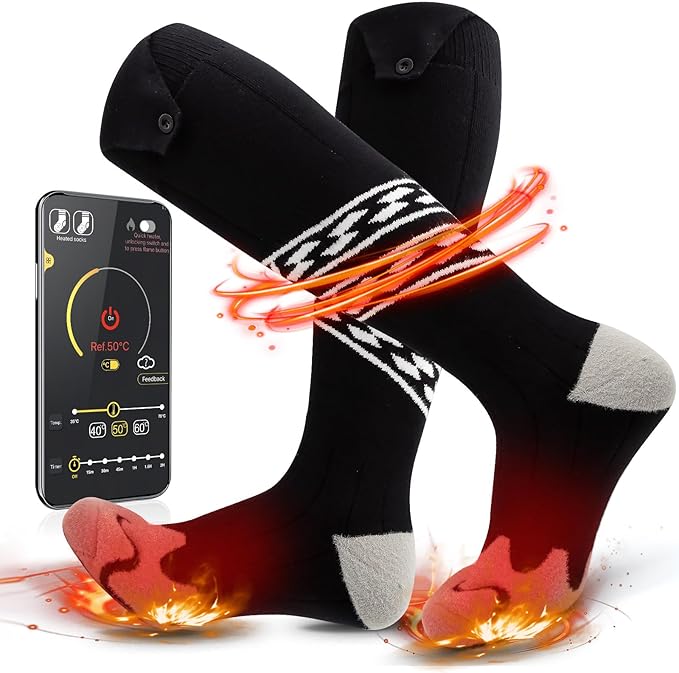 Heated Socks for Men Women,5000mAh Rechargeable Electric Heated Socks,Washable Unisex Winter Thermal Socks,Feet Warmers for Skiing Camping Hiking Hunting Outdoor