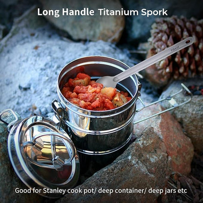 Titanium Spork Long Handle, 8.7" Camping Spork, Backpacking Spoon, Ultra Lightweight Camping Utensil for Backpacking Camping, Hiking, Travel