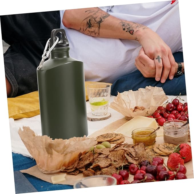 YARNOW outdoor leisure insulation Metal aluminum on foot field flat water bottles kettle water canteen portable square with hook aluminum alloy Backpack carry