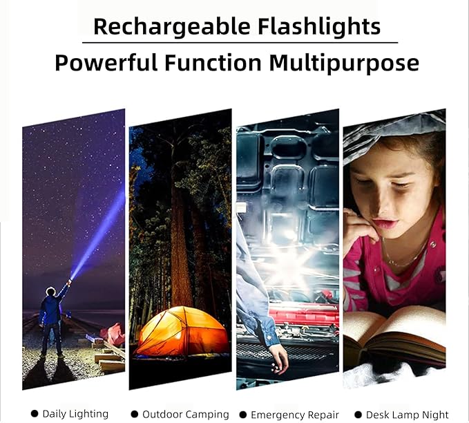 Flashlights High Lumens Rechargeable, Multifunctional Flashlight with Retractable Tail Light, 10 Modes, Led Tactical Flashlights 100000 Lumens for Home, Emergencies, Camping Essentials