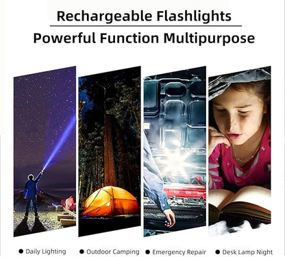 Flashlights High Lumens Rechargeable, Multifunctional Flashlight with Retractable Tail Light, 10 Modes, Led Tactical Flashlights 100000 Lumens for Home, Emergencies, Camping Essentials