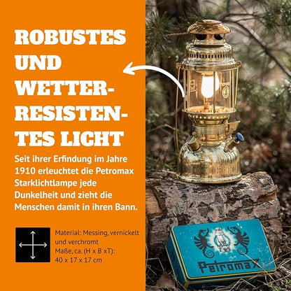 Petromax HK500 Pressurized Lantern, 500 Candlepower with 1 Quart Kerosene Tank for Home or Camping Lighting, Hand Assembled High Pressure 400 Watt Lamp