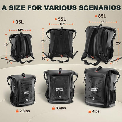 Waterproof Backpack Dry Bag 35L/55L – Heavy Duty Roll-Top Hiking Backpack for Travel, Kayaking, Boating, Camping, Rafting and Fishing