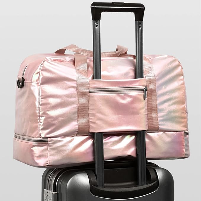Travel Bag, Gym Bag for Women, Weekender Bags for Women, 40 L Waterproof Duffel Bag, with Shoe and Wet Compartments, Perfect for Gym,Overnight and Travel Use (Pink)