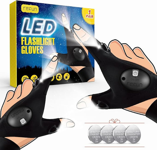 Gifts for Men , LED Flashlight Gloves, Cool Gadgets Christmas Stocking Stuffers Unique Birthday Gifts for Dad Boyfriend Husband Him, Light Gloves Tool for Camping Fishing Car Repairing Hiking