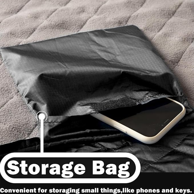 Waterproof Outdoor Blanket 82”X 55” Packable, Stadium Blankets for Camping with Quilted Fleece Lining, Large Windproof Emergency Throw Mat for Garss Picnic Hiking Road Trip, Machine Washable, Black