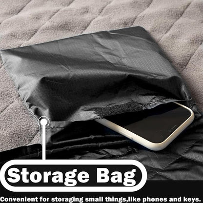 Waterproof Outdoor Blanket 82”X 55” Packable, Stadium Blankets for Camping with Quilted Fleece Lining, Large Windproof Emergency Throw Mat for Garss Picnic Hiking Road Trip, Machine Washable, Black
