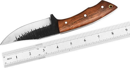 Hunting Knife with Holster, Handmade Horizontal Carry Knife with Comfortable Grip, Bushcraft Knife with Leather Sheath, Stainless Steel Tracker Knife Warrior