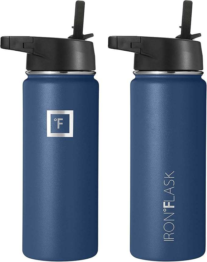 IRON °FLASK Sports Water Bottle - Wide Mouth with 3 Straw Lids - Stainless Steel Gym & Outdoor Bottles for Men, Women & Kids - Double Walled, Insulated Thermos, Metal Canteen - Twilight Blue, 18 Oz