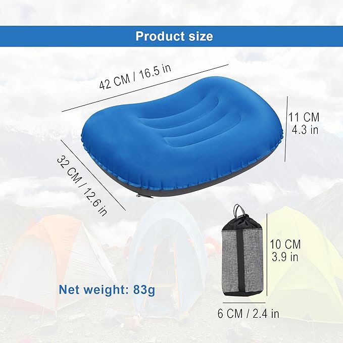 Portable Inflatable Neck Pillow for Outdoor Travel, Camping, Office Naps-Polyester ，Color Available-Simple and Comfortable (16.5 * 12.6 * 4.3in, Blue)