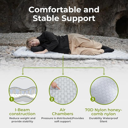 ATEPA Backpacking Sleeping Pad, 3.3 R-Value Inflatable Ultralight Sleeping Pad Folding Camping Mattress with Aluminum Layer & Storage Bag for Camping Hiking Backpacking, Long Regular Size (78"x25.6")