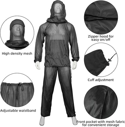 Mosquito Net Suit Camo Hunting Mesh Suit Bug Net Clothing with Hood Outdoor Protection No-See-Ums Garden Camping