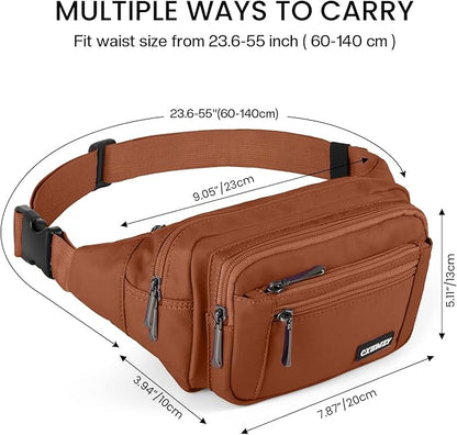 CXWMZY Fanny Packs For Women & Men Waist Pack Hip Bum Bag with Multi-Pockets Large Capacity Waterproof Casual Bum Bag for Disney Traveling Casual Cycling Running Hiking (Brown1)