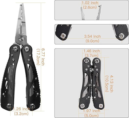Kaba 12-in-1 Multitool Pliers of Fishing Tools, Professional Stainless Steel Multitool Pliers,Pocket Knife,Bottle Opener,Apply to Survival,Camping, Hunting and Hiking DIY Gifts for Men