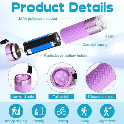 12 Pack LED Flashlight, 9 LED Mini Flashlight, 4 Colors with Lanyard, Portable Flashlight Contains 3AAA Batteries for Christmas Gift Outdoor Camping Emergency Night Cycling Fishing