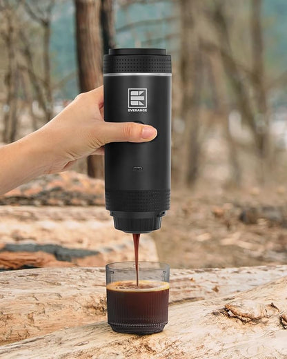 Portable Electric Espresso Machine, Travel Coffee Maker for Camping, Car, RV & Hiking, Self-Heating with Type-C, Compatible with Ground Coffee & NS Capsules, Black