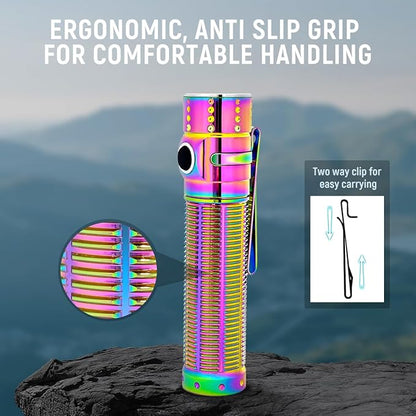 EDC Rechargeable Flashlight, 310m Throw 1300 High Lumens LED Pocket Flash Light with Magnetic Base, Compact Waterproof Small Powerful Light for Home, Camping, Emergencies-Rainbow