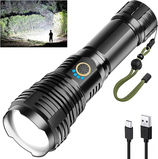 Rechargeable Flashlights 990000 High Lumens, High Power Led Flashlight, XHP70.2 Powerful Tactical Flashlight with Zoomable, 5 Modes, IPX7 Waterproof, Flashlight for Camping, Hiking, Emergencies