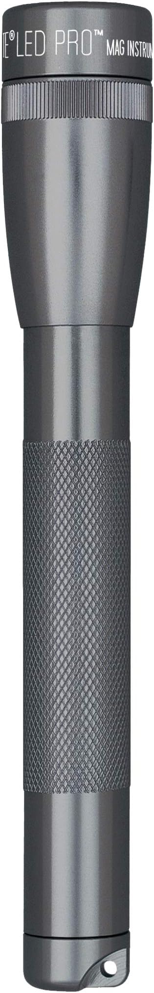 MagLite Mini LED Pro Flashlight - Ultra Bright 332 Lumens, Adjustable Beam, Water-Resistant IPX4, Shock Resistant, 2 Power Modes, Includes 2 AA Premium Alkaline Batteries - (Holster Pack, Gray)