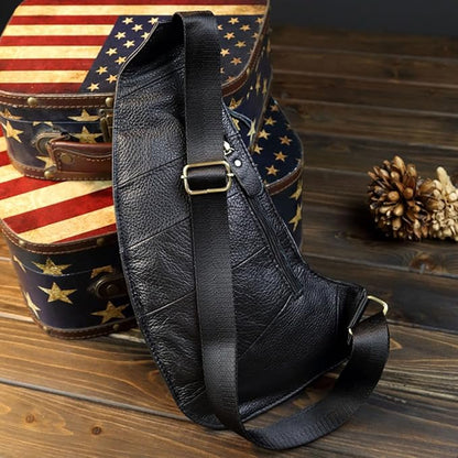 KPYWZER Genuine Leather Sling Backpack for Men Women Crossbody Shoulder Chest Bag Day Pack Outdoor Travel Camping Tactical Daypack Black