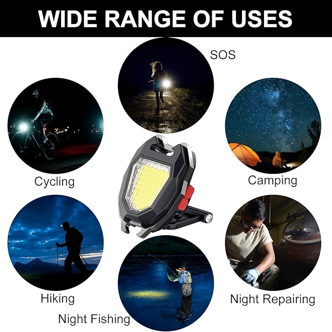 SEFONE 7 Modes COB Keychain Work Light 2 Pack, 1200 Lumens Bright Rechargeable LED Flashlight, Portable Pocket Light with Folding Bracket Whistle Lighter Magnet for Outdoor