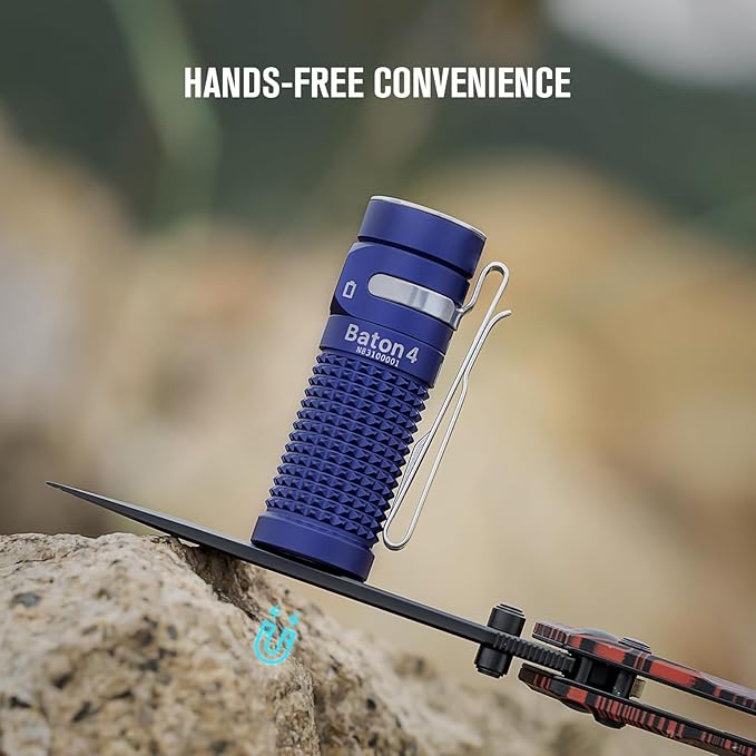 OLIGHT Baton4 Premium Edition EDC Flashlights 1300 Lumens with Type-C Charging Box, Powered by Rechargeable Battery, Small Bright Flashlight for Camping, Emergencies, Outdoors (Regal Blue)