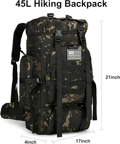 45L Hiking Backpack Camping Rucksack Molle Military Backpack for Outdoor Traveling (Black CP)