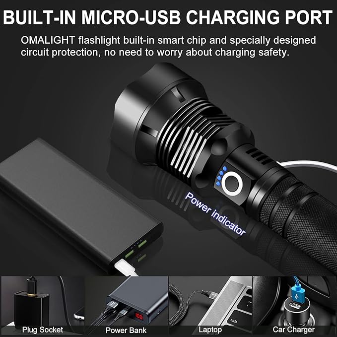 Flashlights High Lumens Rechargeable,990000 LM XHP90.2 Super Bright Flashlight with Zoomable & 5 Modes & IPX7 Waterproof for Camping