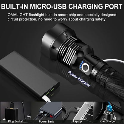 Flashlights High Lumens Rechargeable,990000 LM XHP90.2 Super Bright Flashlight with Zoomable & 5 Modes & IPX7 Waterproof for Camping