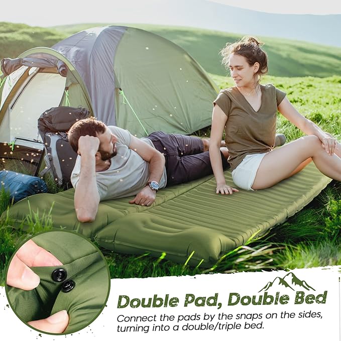 Inflatable Sleeping Pad for Camping, 3.9’’ Thick Self-Inflating Camping Pad with Pillow, Quick Inflation by Stamping, Waterproof, Lightweight, Portable Sleeping Mat for Backpacking, Hiking, Traveling