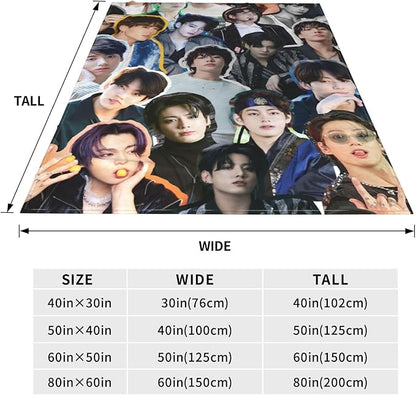 Jung Kook Blanket 60"X80" Soft and Comfortable Warm Fleece Throw Full Picture of Idol Group Blankets Yoga Blankets Beach Blanket Picnic Blankets Gift for Dorm Room Decor Sofa Bed Camping Travel
