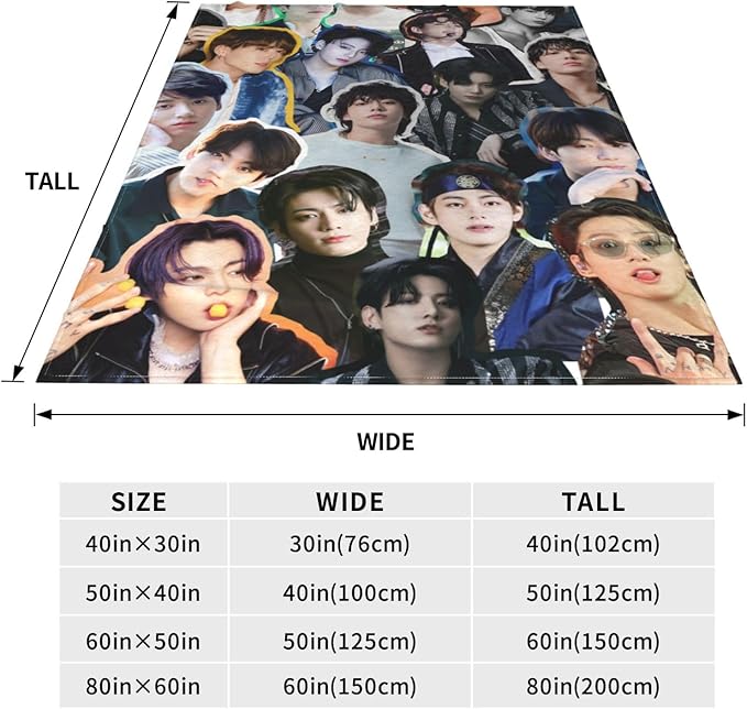 Jungkook Blanket Jeon Jung Kook Soft and Comfortable Warm Fleece Throw Full Picture of Idol Group Blankets 50"X60" Beach Blankets Gift for Dorm Room Decor Sofa Bed Camping Travel