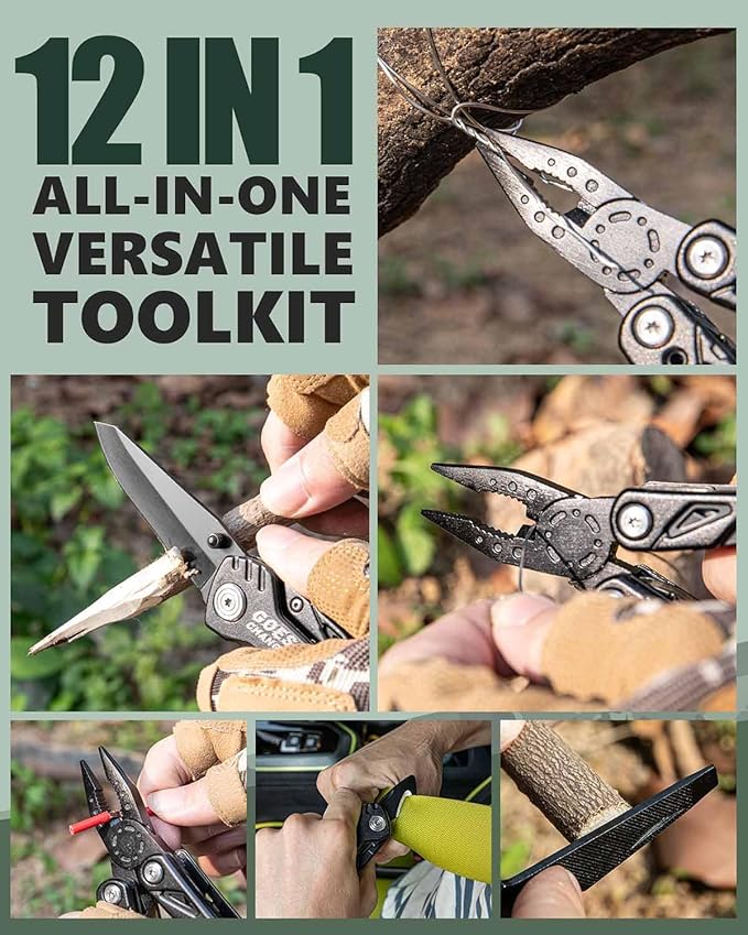 Multi-Tool Pliers with Safety Locking System and Sheath - Portable Pocket Knife Set with Belt Clip for Outdoors, Survival, Camping, Fishing, Hunting