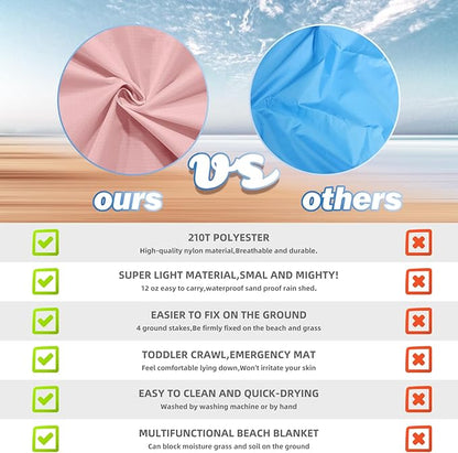 BYDOLL Beach Blanket Waterproof Sandproof 78''×81'' 1-7 Adults Oversized Lightweight Large Picnic Mat Waterproof Sandproof Blanket for Beach