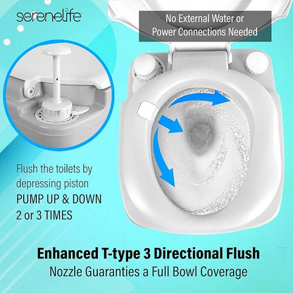 SereneLife Portable Toilet, Camping Porta Potty, 5.8 Gallon Waste Tank, Indoor Outdoor Toilet with CHH Piston, Leak-Proof Cassette Toilet for RV, White, 5.8 Gallon Upgraded, SLCATL360