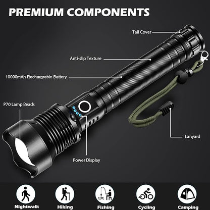 Rechargeable Flashlights 990,000 Lumens, Super Bright LED Flashlight High Lumens with USB Cable, 5 Modes Waterproof Flashlight Powerful Flash Light for Home Camping Hiking