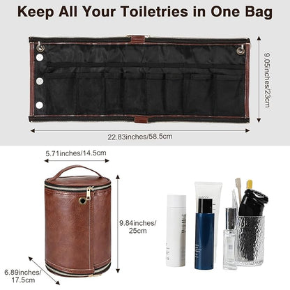 Luxspire Toiletry Bag for Men, Travel Toiletry Organizer Dopp Kit, PU Leather Water-resistant Shaving Bag for Toiletries Accessories, Gift for Mens, Brown