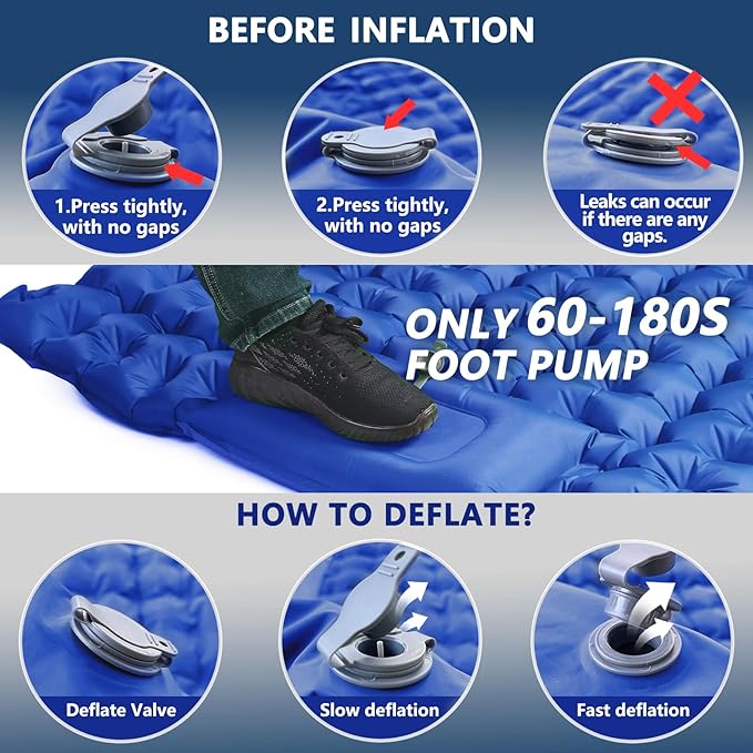 Double Sleeping Pad for Camping, Ultralight Camping Mattress with Pillow, Built-in Foot Pump, Thick Self-Inflatable 2-Person Portable Camping Mat for Backpacking Hiking Car Traveling Beach Tent
