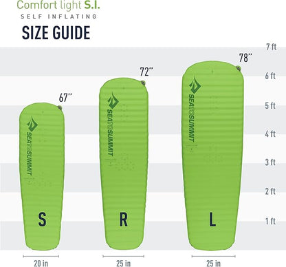 Sea to Summit Comfort Light Self-Inflating Foam Sleeping Pad for Camping and Backpacking, Large (78 x 25 x 2 inches)
